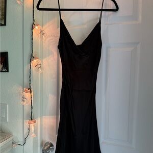 Bershka Black Slip Dress with Plunge Neckline